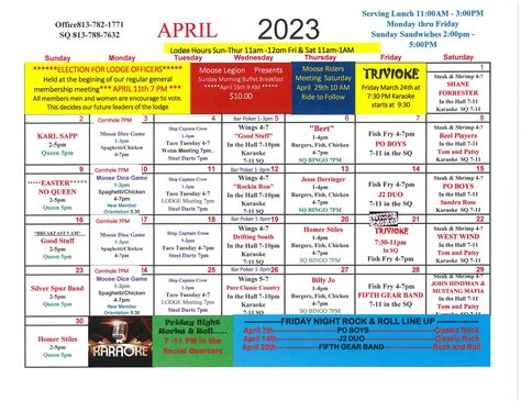 Zephyrhills Moose Lodge Calendar Of Events